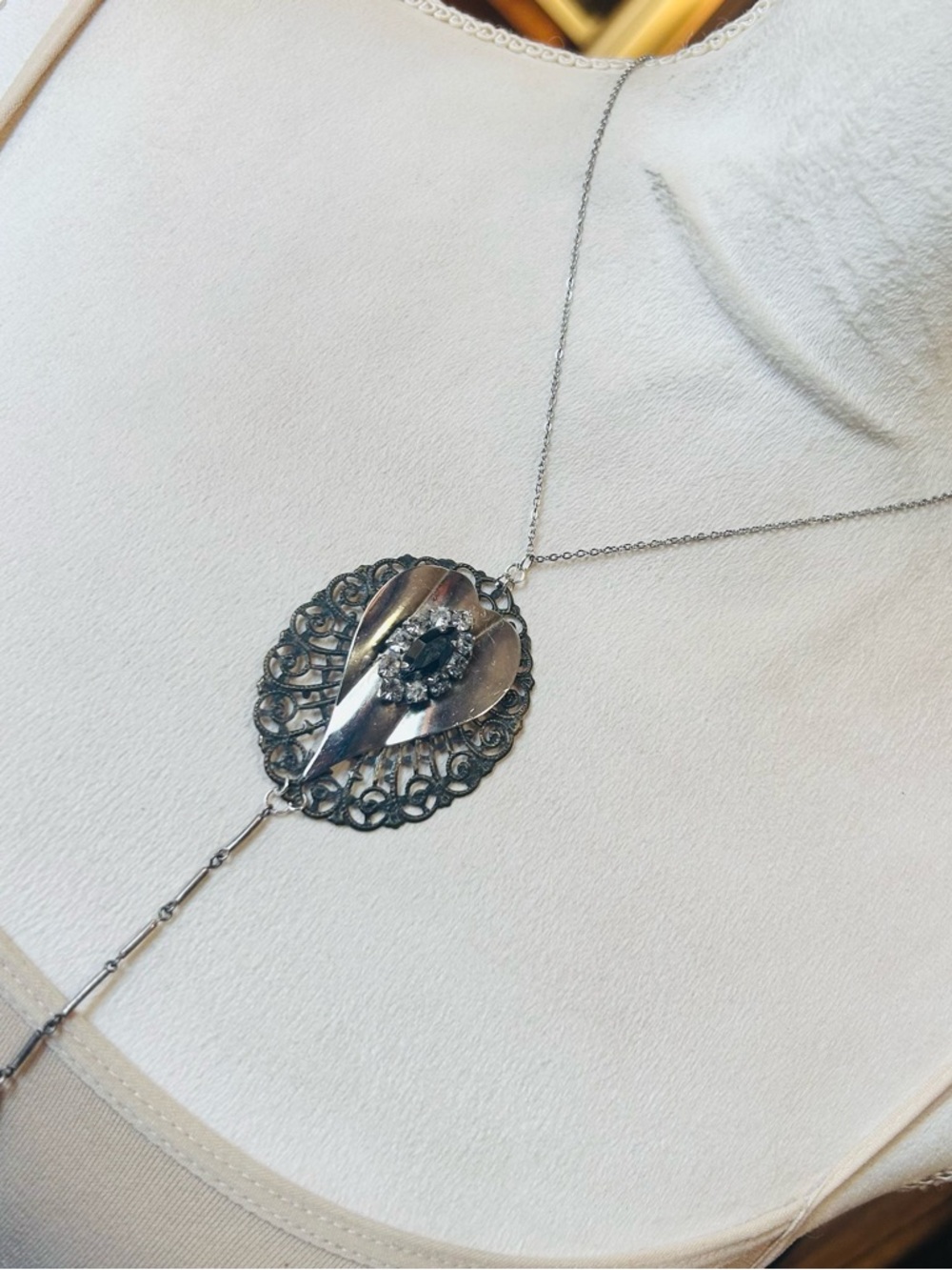 Handcrafted repurpose vintage brass filigree pendant on chain necklace